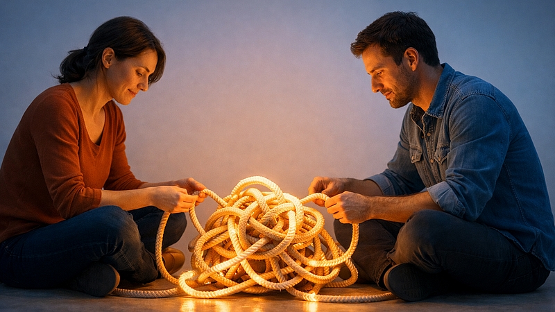 Metafora společného řešení problémů jako rozvazování uzlu místo vzájemného boje