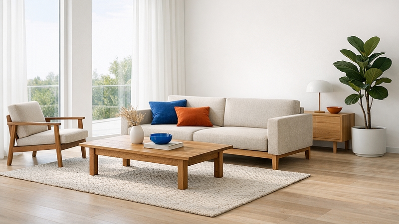 Minimalistický a čistý interiér obývacího pokoje jako symbol duševního klidu