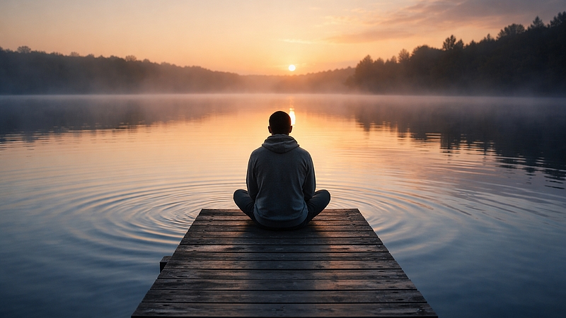 Člověk v klidu u jezera jako symbol trpělivosti a vnitřní vyrovnanosti ve vztazích